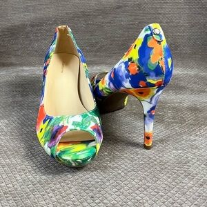 Liz Clairborne Bright Floral 3.5” Heels Size 10 EUC